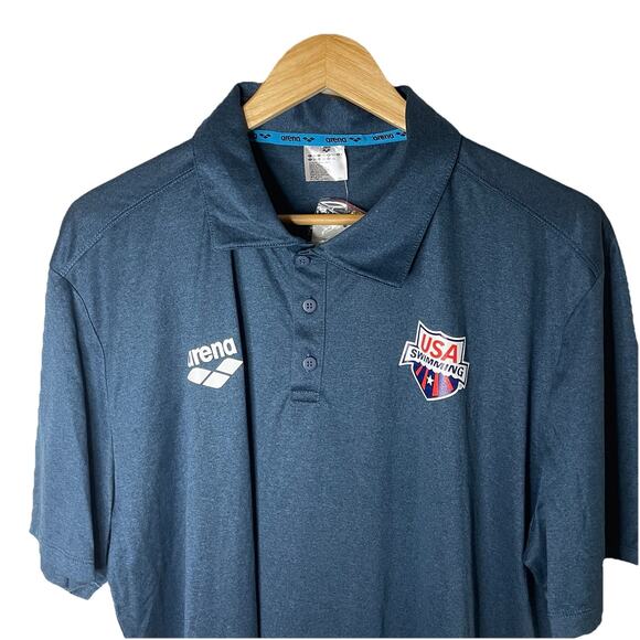 NWT Arena USA Swimming Logo Blue Short Sleeve Tech Polo Lightweight Men’s XXL - Picture 3 of 16